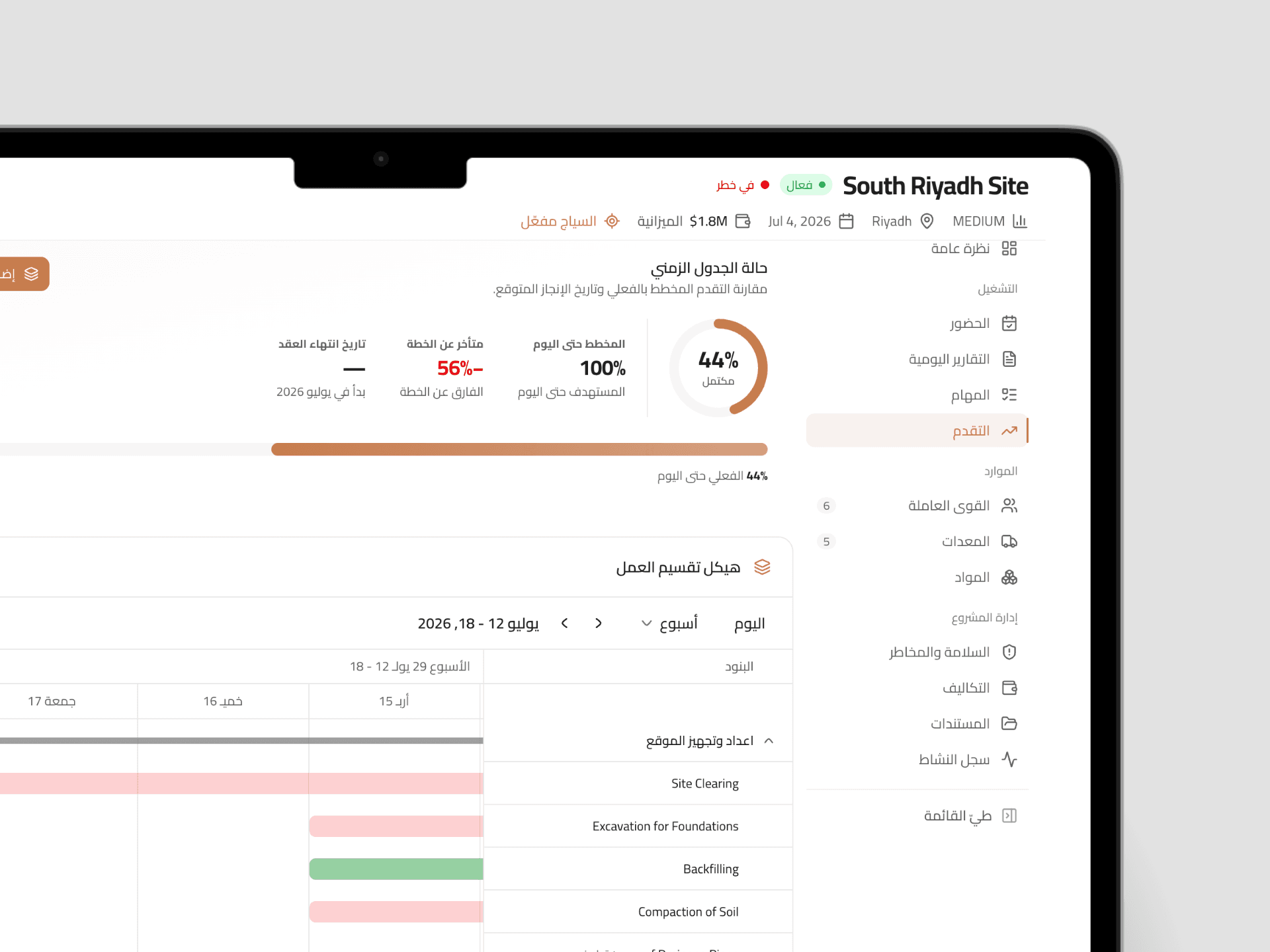 SiteFlow project progress screen