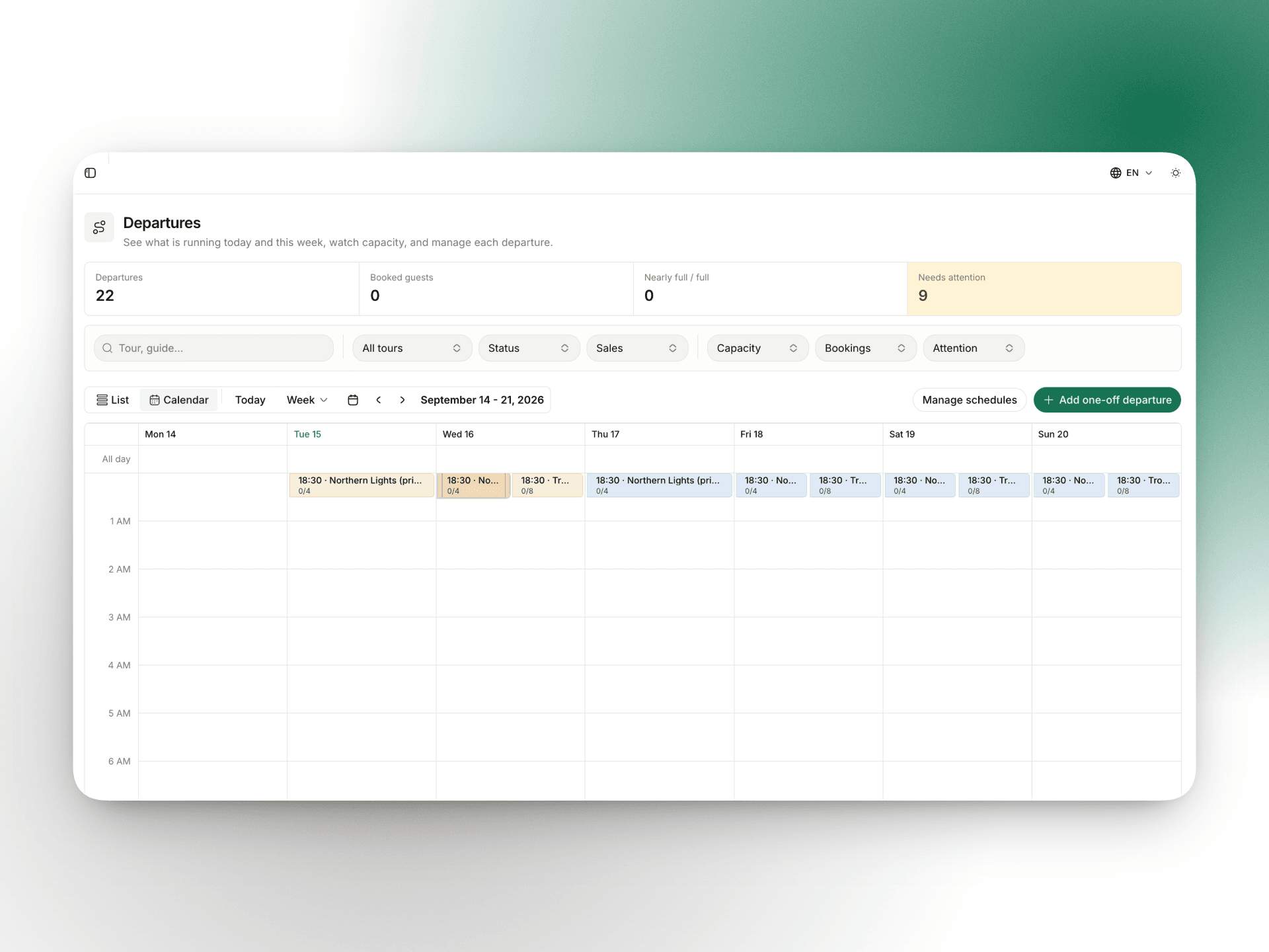 Admin dashboard with cashflow, occupancy, and operations health